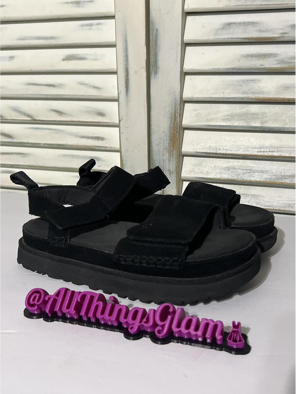 UGG Goldenstar Black Suede Platform Sandals 9 - Picture 2 of 7